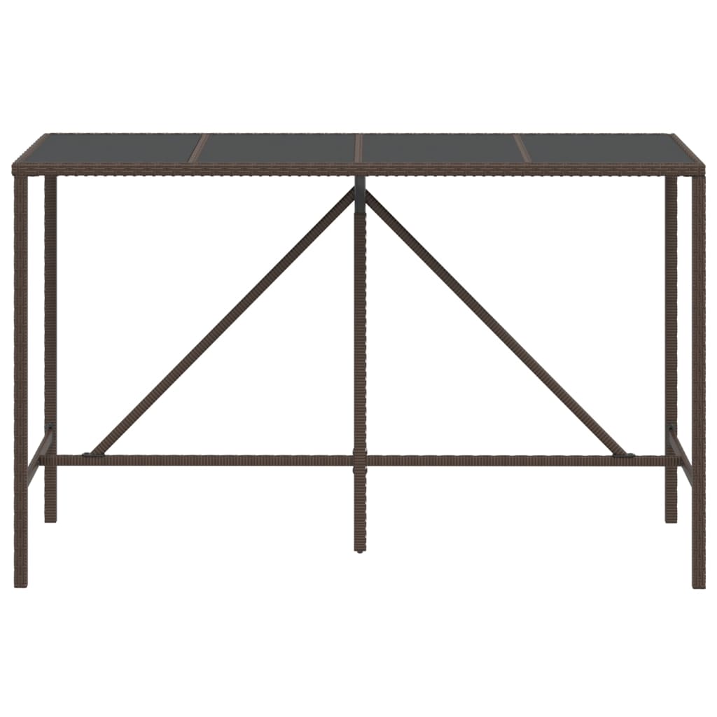 vidaXL Bar Table with Glass Top Brown 180x70x110 cm Poly Rattan