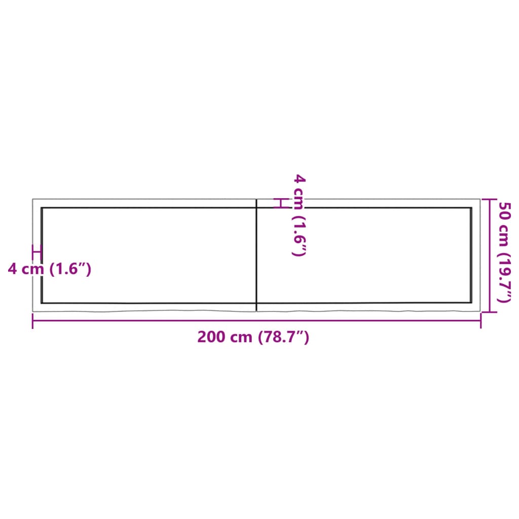 vidaXL Table Top Dark Brown 200x50x(2-4) cm Treated Solid Wood Oak