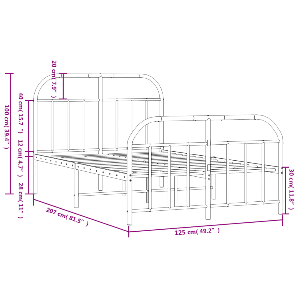 vidaXL Metal Bed Frame without Mattress with Footboard Black 120x200 cm