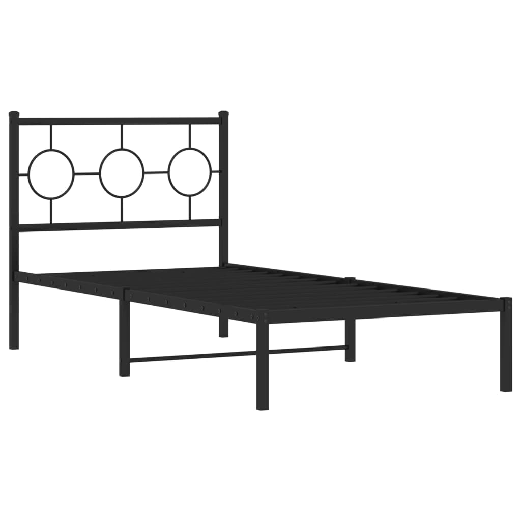 vidaXL Metal Bed Frame without Mattress with Headboard Black 90x190 cm Single