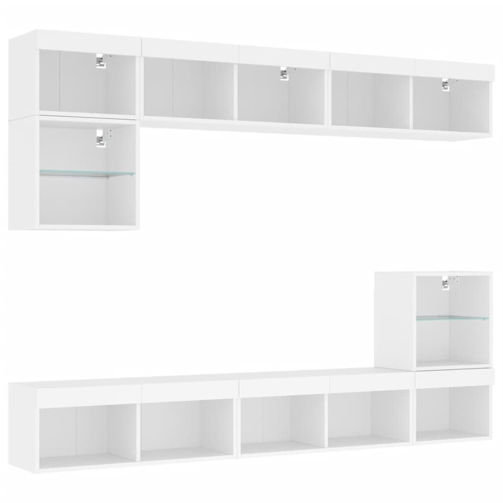 vidaXL 8 Piece TV Wall Units with LED White Engineered Wood