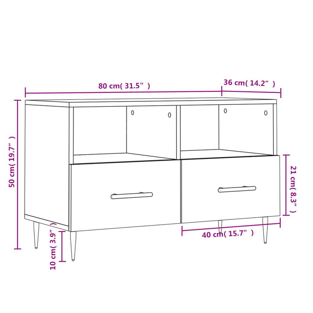 vidaXL TV Cabinet High Gloss White 80x36x50 cm Engineered Wood