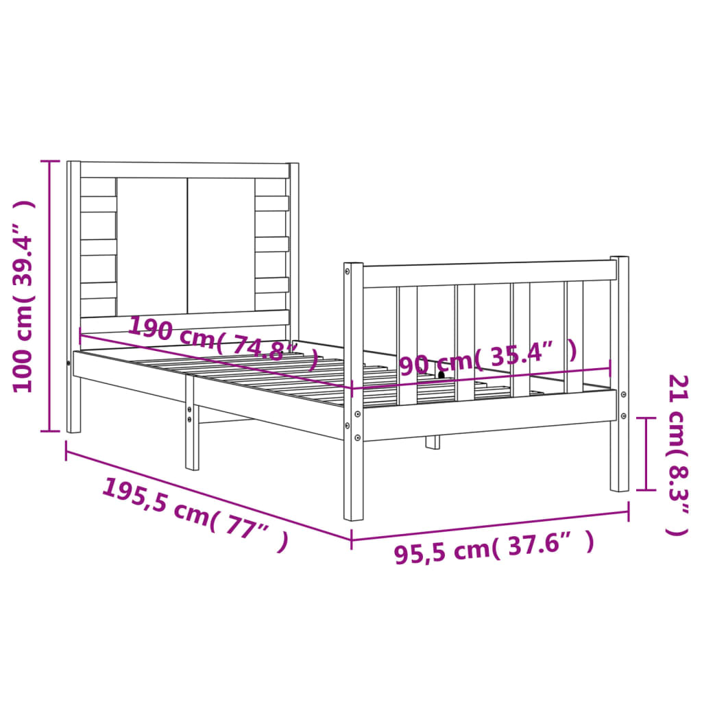 vidaXL Bed Frame without Mattress Single Solid Wood Pine