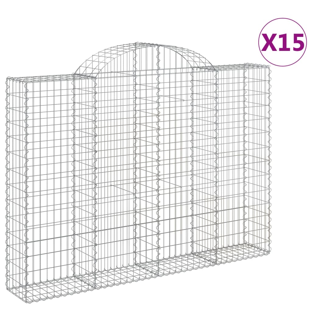 vidaXL Arched Gabion Baskets 15 pcs 200x30x140/160 cm Galvanised Iron