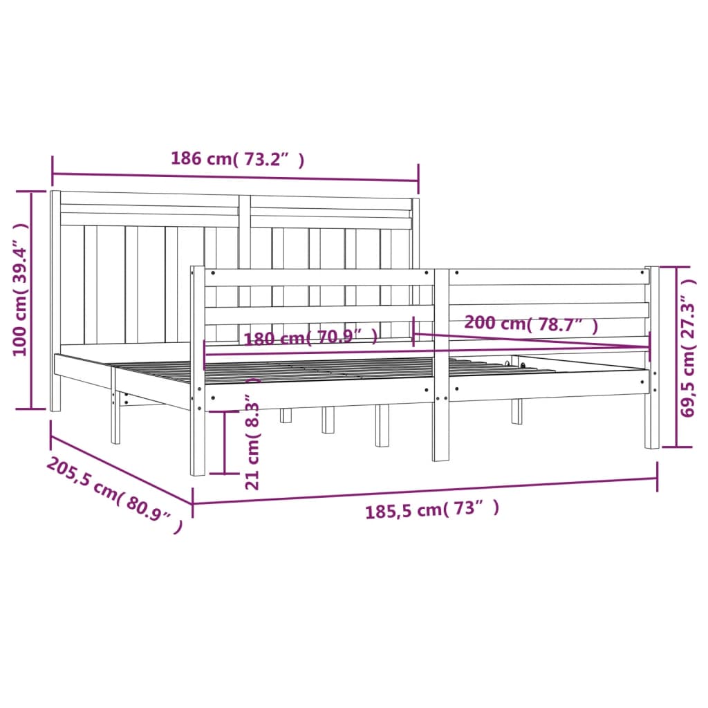 vidaXL Bed Frame without Mattress 180x200 cm Super King Solid Wood