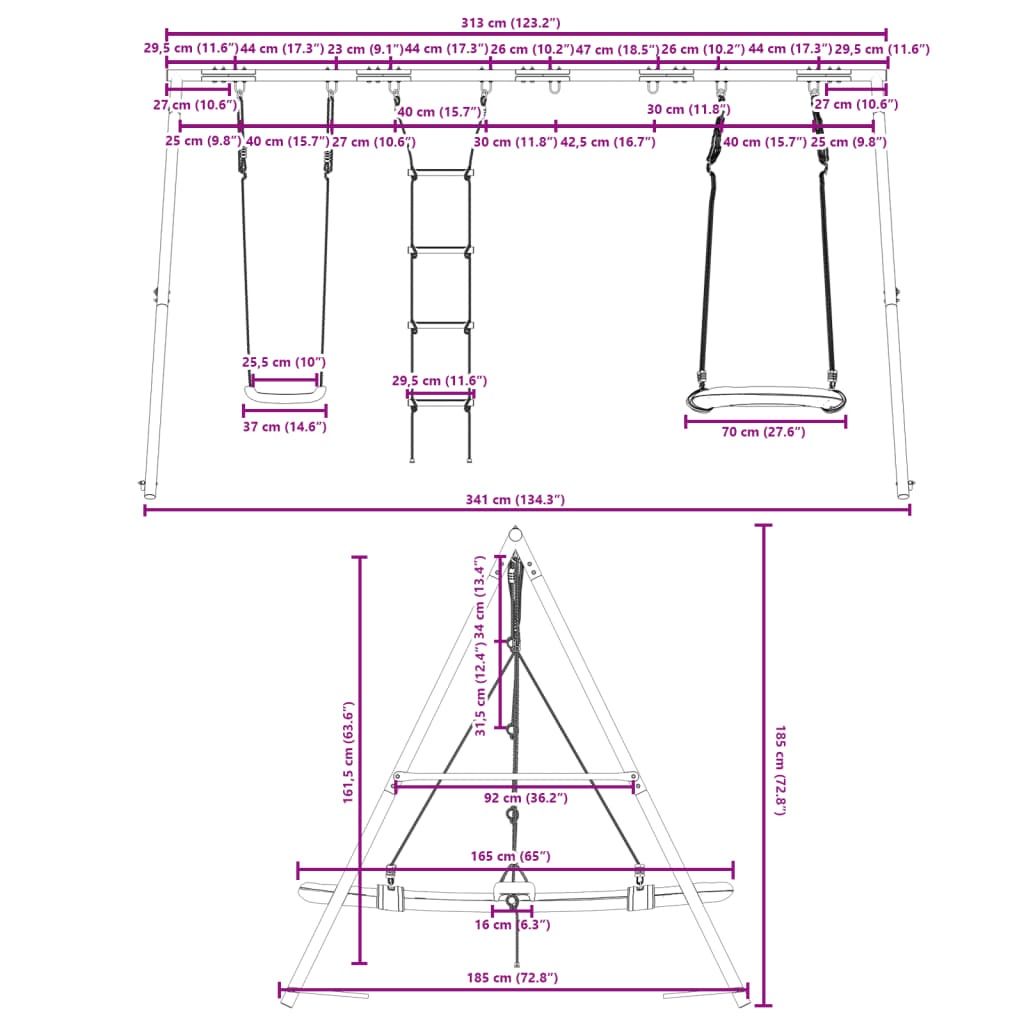 vidaXL Outdoor Swing Set with Swing, Ladder, Nest Swing