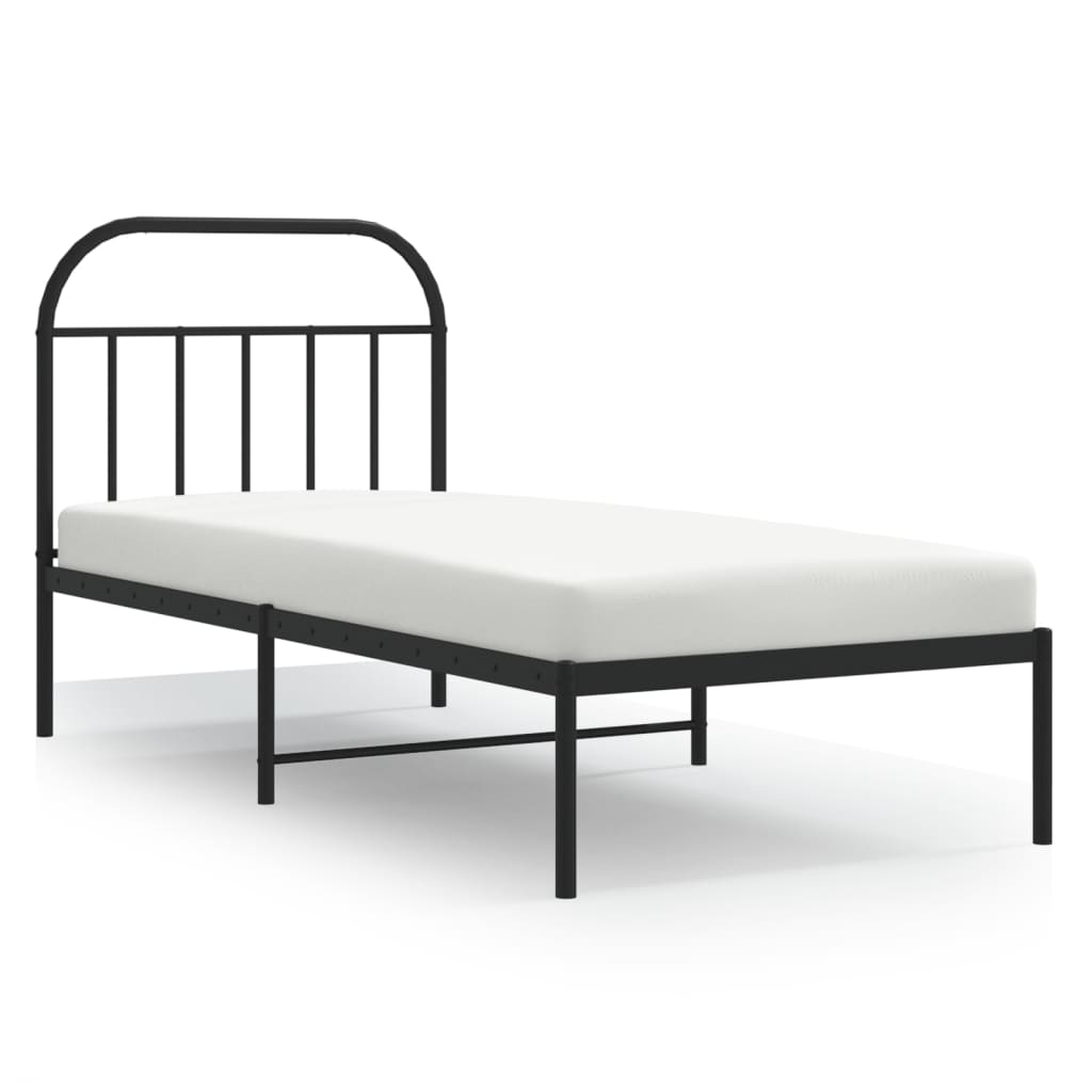 vidaXL Metal Bed Frame without Mattress with Headboard Black 90x190 cm Single