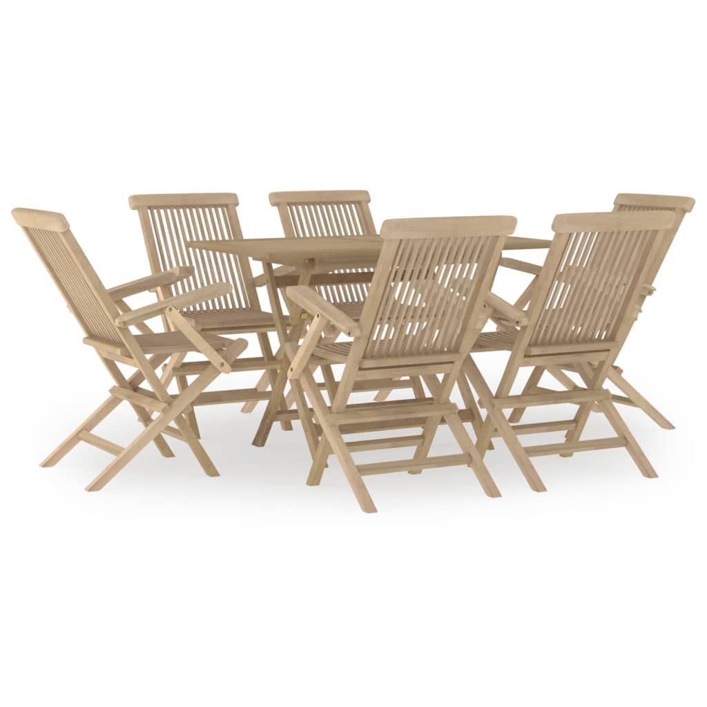 vidaXL 7 Piece Garden Dining Set Grey Solid Wood Teak