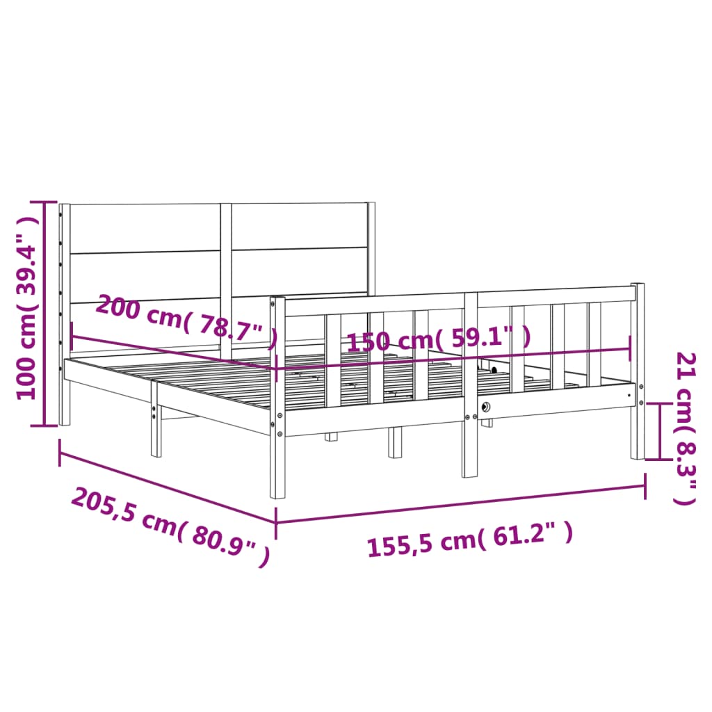 vidaXL Bed Frame without Mattress White King Size Solid Wood Pine