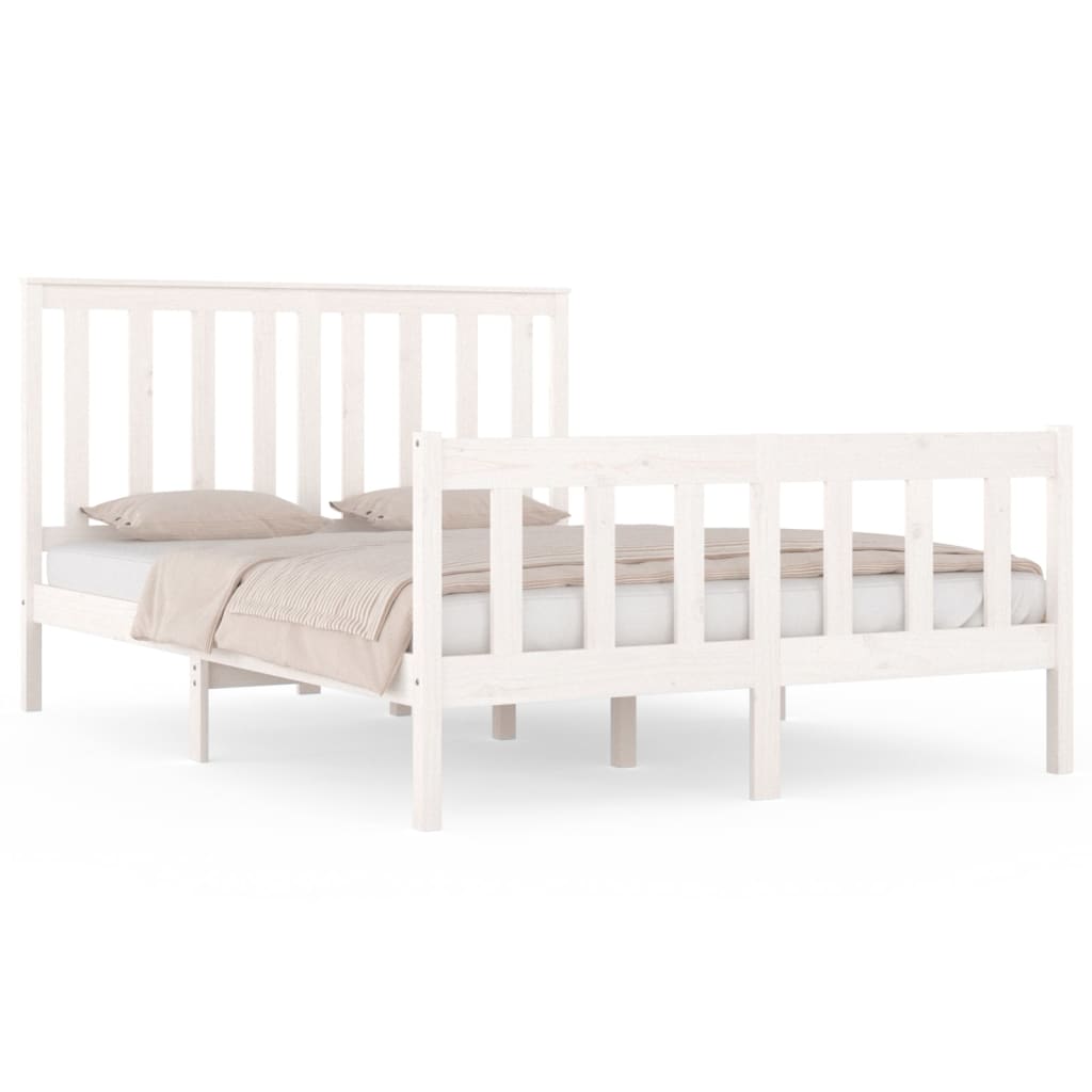 vidaXL Bed Frame without Mattress White Solid Wood Double