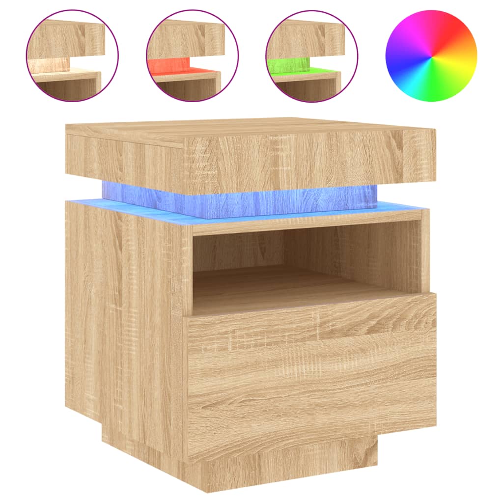 vidaXL Bedside Cabinets with LED Lights 2 pcs Sonoma Oak 40x39x48.5 cm