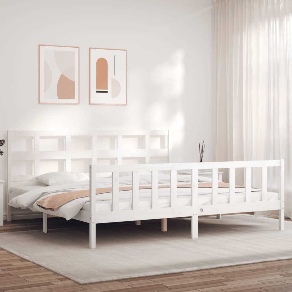 vidaXL Bed Frame without Mattress White Super King Size Solid Wood Pine