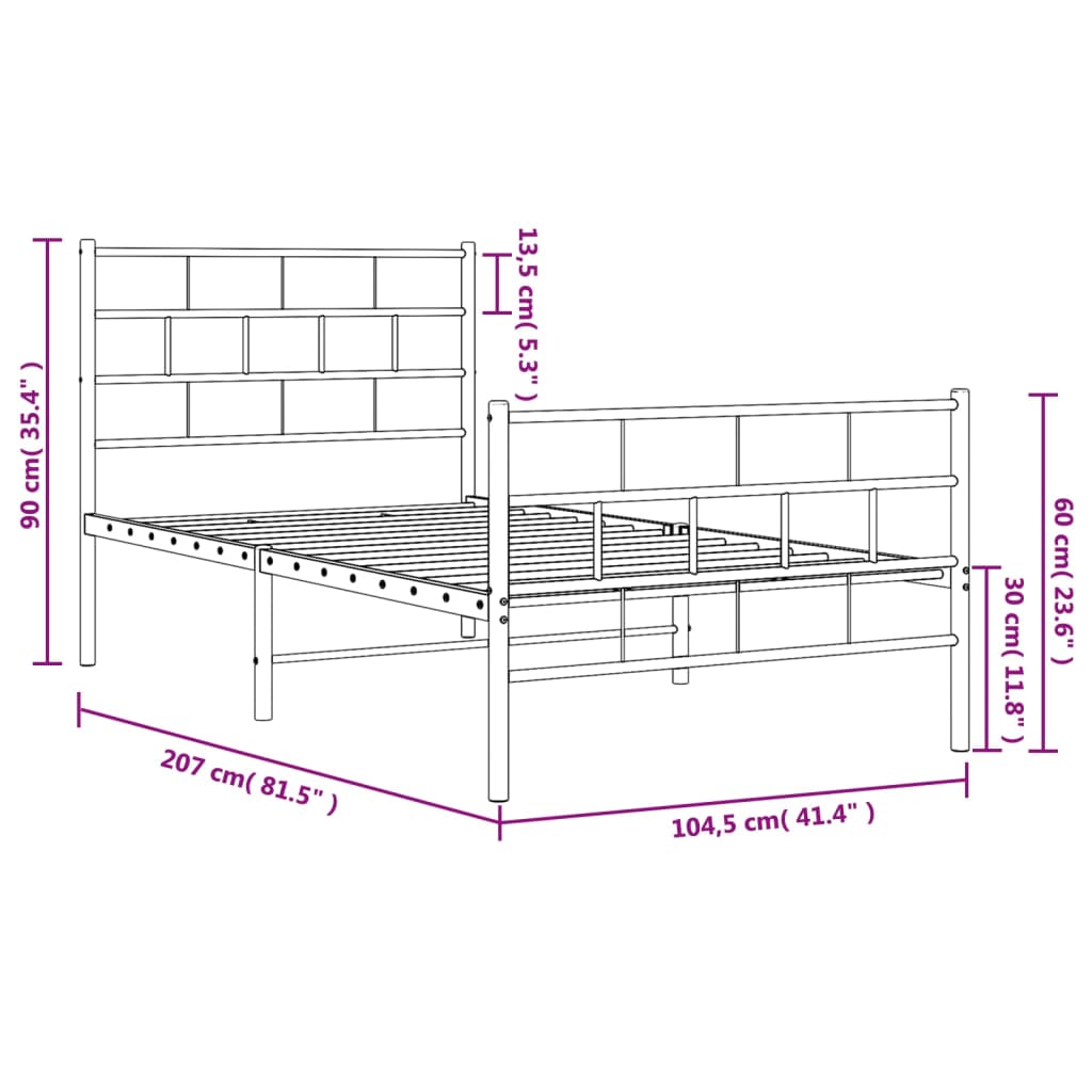 vidaXL Metal Bed Frame without Mattress with Footboard Black 100x200 cm