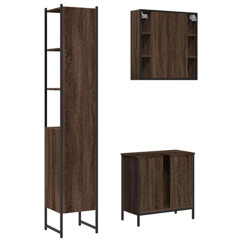 vidaXL 3 Piece Bathroom Cabinet Set Brown Oak Engineered Wood