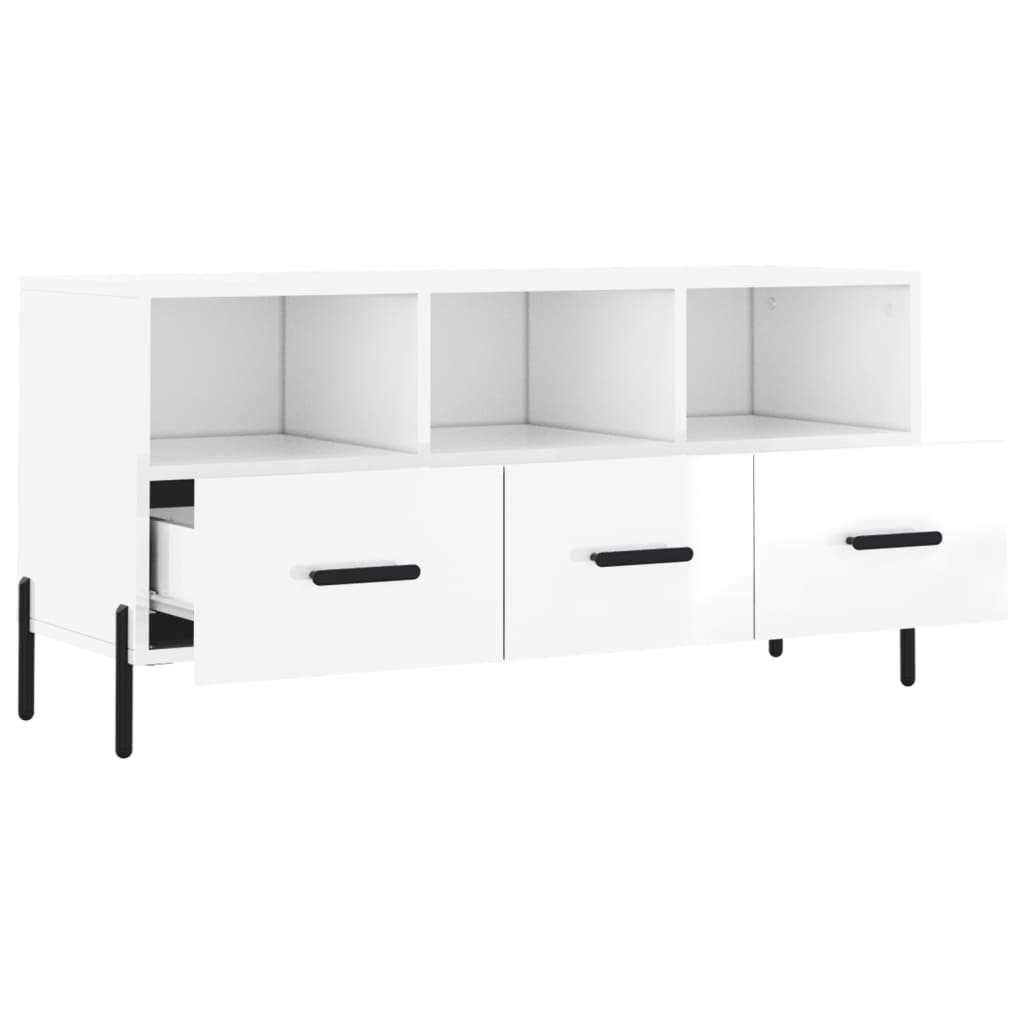 vidaXL TV Cabinet High Gloss White 102x36x50 cm Engineered Wood