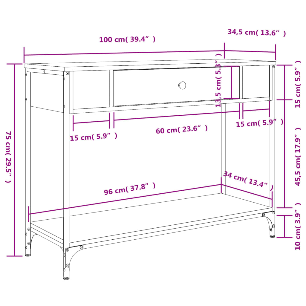 vidaXL Console Table Brown Oak 100x34.5x75 cm Engineered Wood