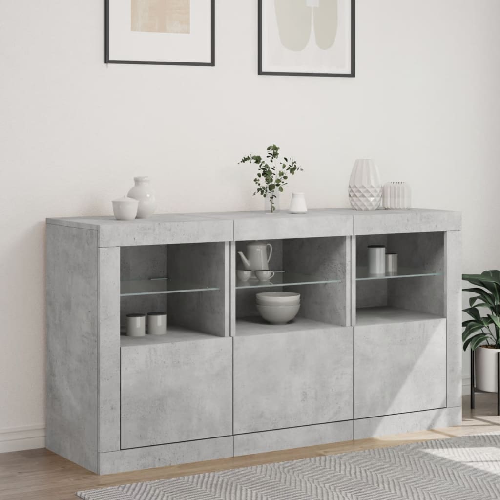 vidaXL Sideboard with LED Lights Concrete Grey 123x37x67 cm