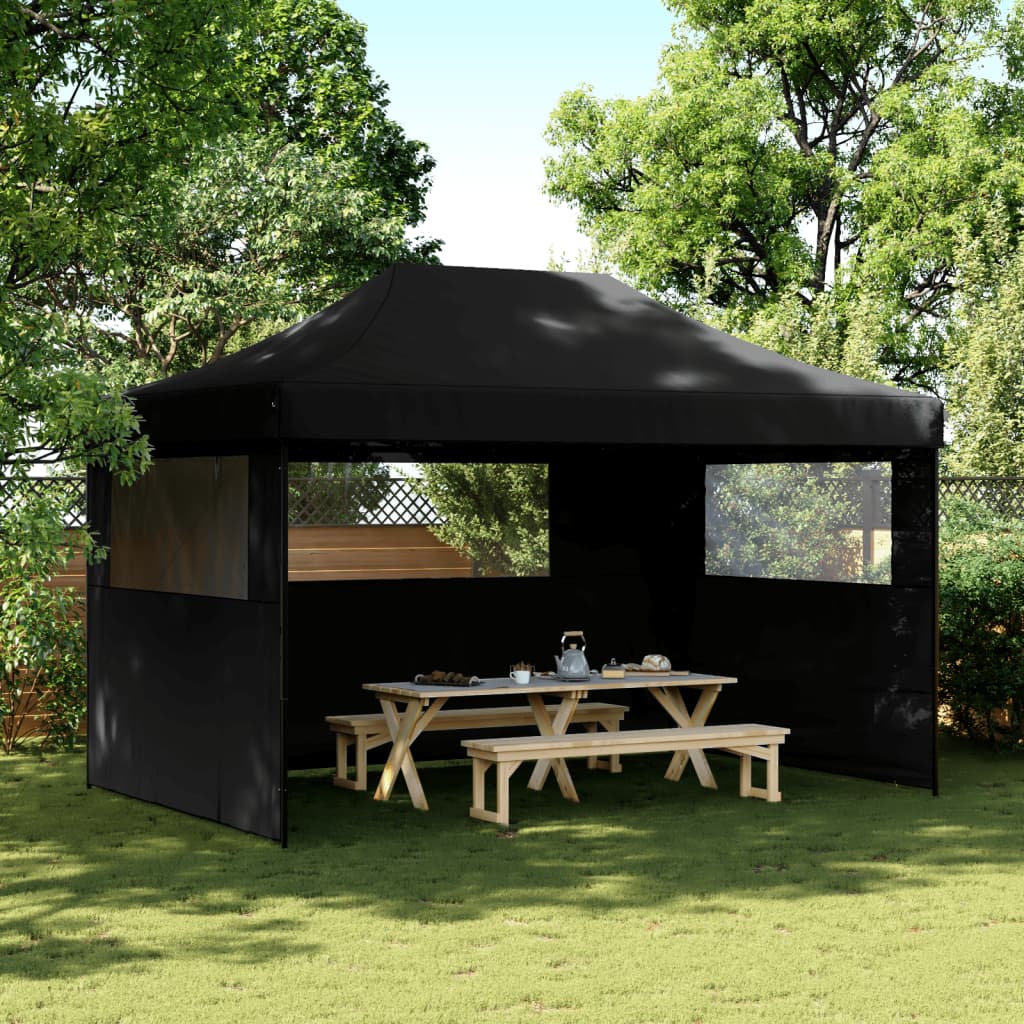 vidaXL Foldable Party Tent Pop-Up with 3 Sidewalls Black