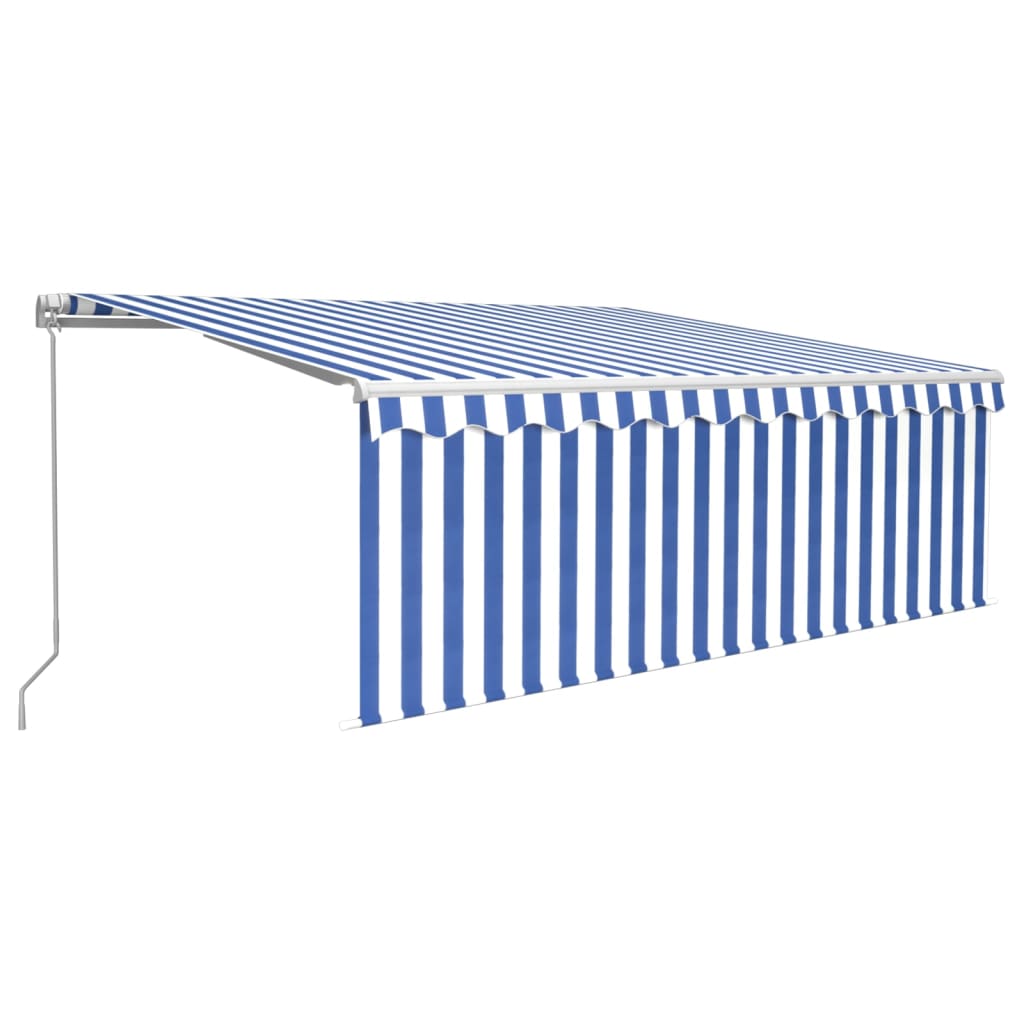 vidaXL Manual Retractable Awning with Blind&LED 4.5x3m Blue&White