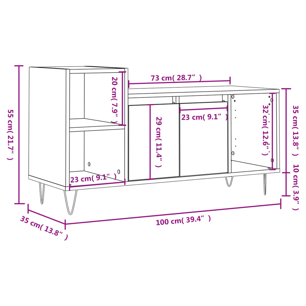 vidaXL TV Cabinet Grey Sonoma 100x35x55 cm Engineered Wood