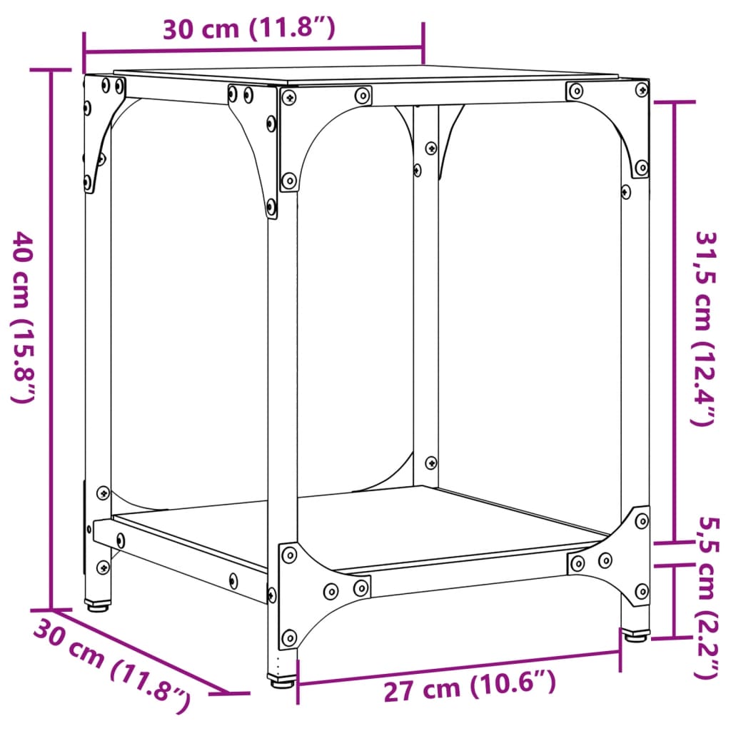 vidaXL Coffee Table with Transparent Glass Top 30x30x40 cm Steel