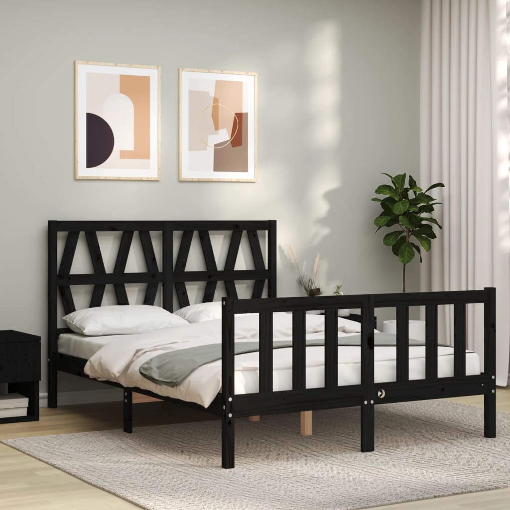 vidaXL Bed Frame without Mattress Black 140x200 cm Solid Wood Pine