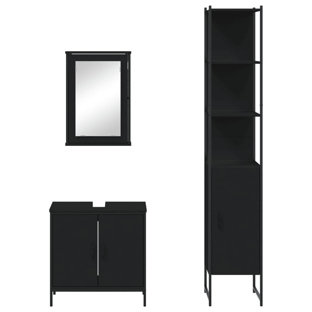 vidaXL 3 Piece Bathroom Furniture Set Black Engineered Wood