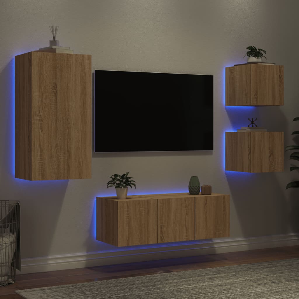 vidaXL 5 Piece TV Wall Units with LED Sonoma Oak Engineered Wood