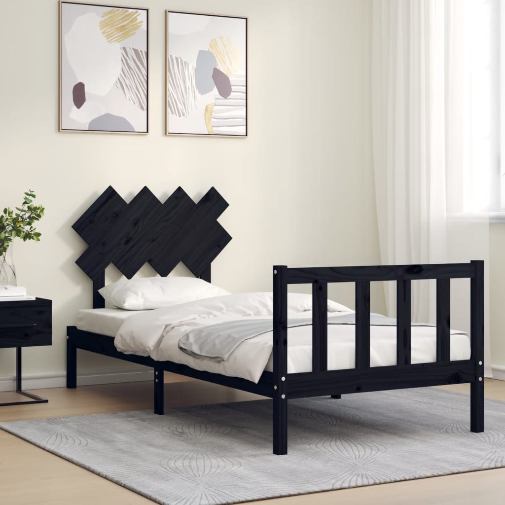 vidaXL Bed Frame without Mattress Black Single Solid Wood Pine