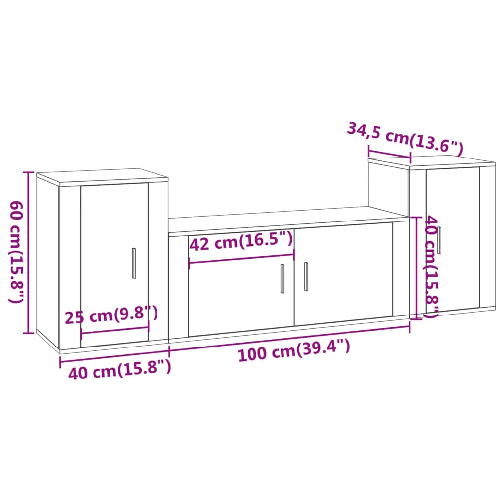 vidaXL 3 Piece TV Cabinet Set Brown Oak Engineered Wood