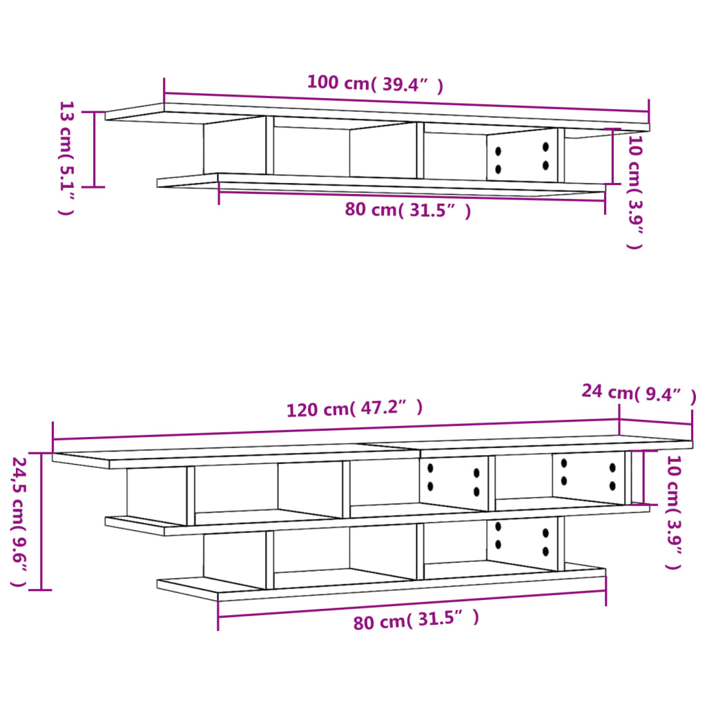 vidaXL TV Wall Units Brown Oak Engineered Wood