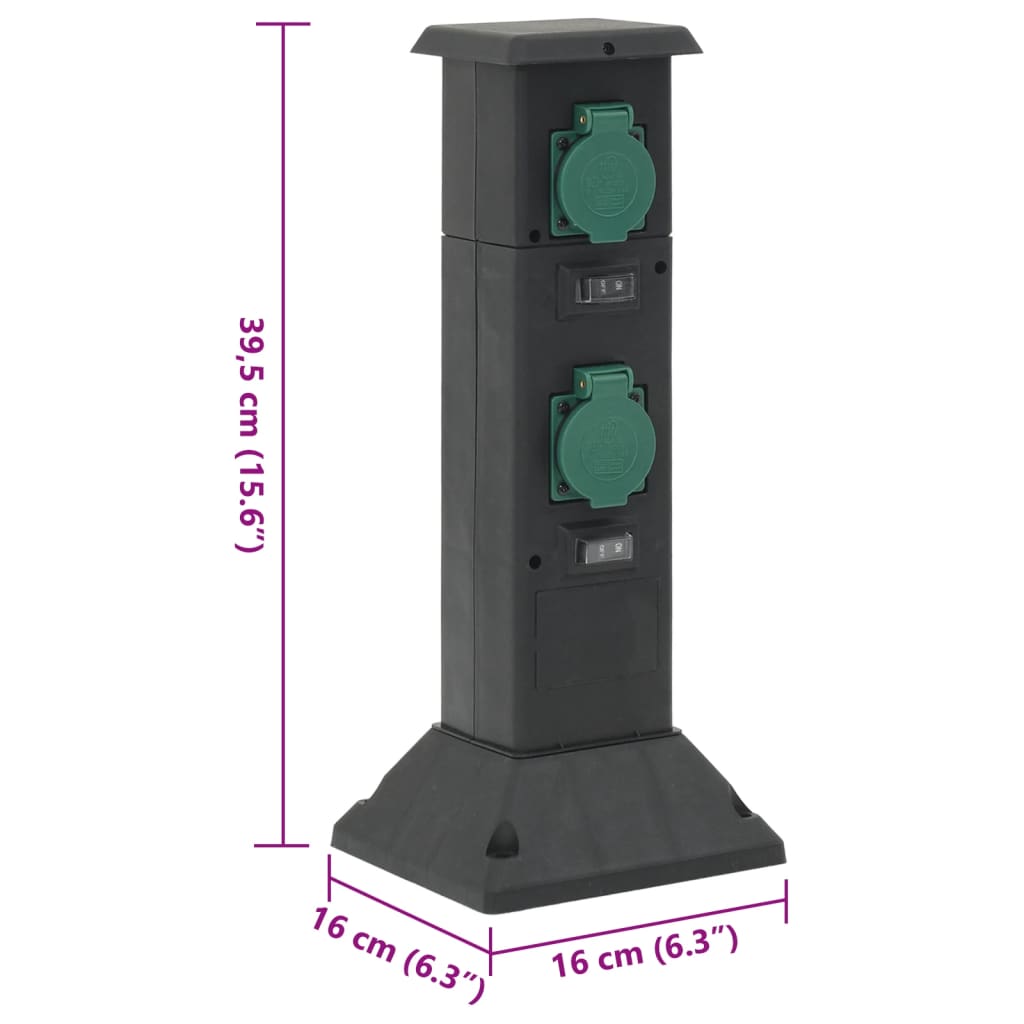 vidaXL Outdoor Socket Column 4-Way Black and Green 16x16x39.5 cm