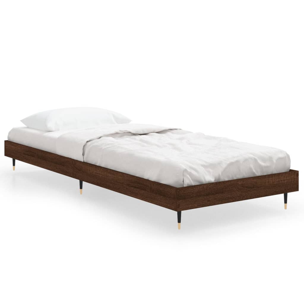 vidaXL Bed Frame without Mattress Brown Oak 75x190 cm Small Single Engineered Wood