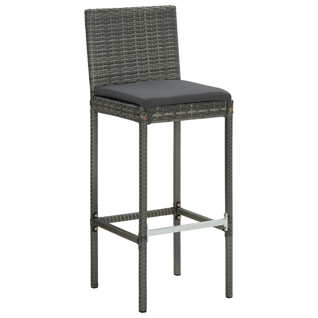 vidaXL Garden Bar Stools with Cushions 2 pcs Grey Poly Rattan