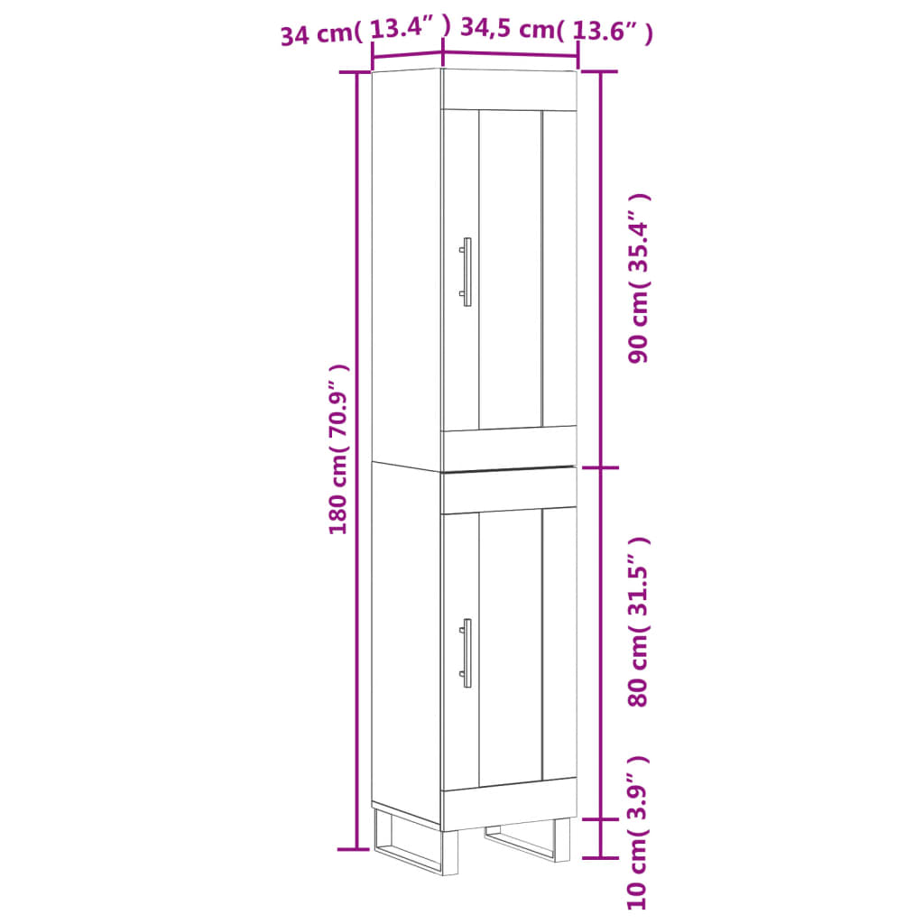 vidaXL Highboard Grey Sonoma 34.5x34x180 cm Engineered Wood