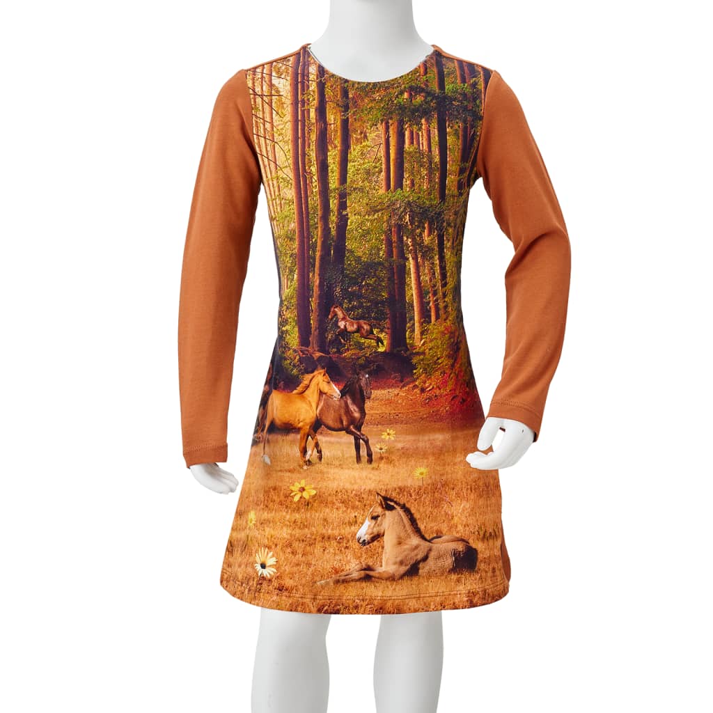 Kids' Dress with Long Sleeves Cognac 128