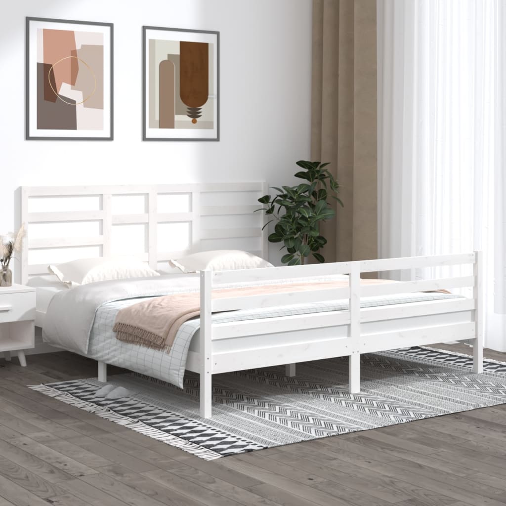 vidaXL Bed Frame without Mattress White Solid Wood 180x200 cm Super King