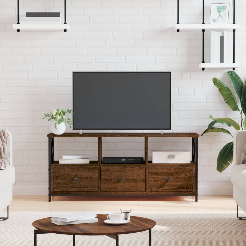 vidaXL TV Cabinet Brown Oak 102x33x45 cm Engineered Wood&Iron