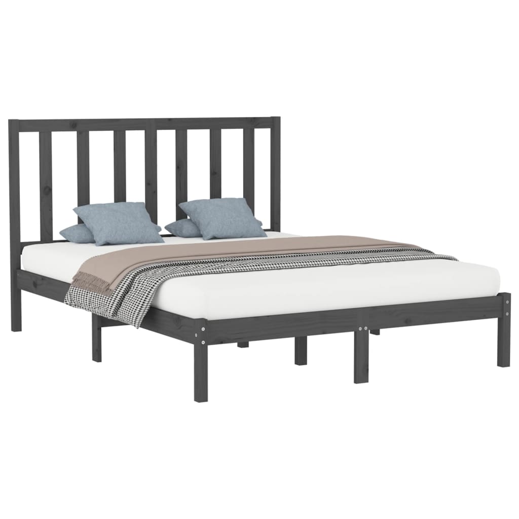 vidaXL Bed Frame without Mattress Grey 150x200 cm King Size Solid Wood