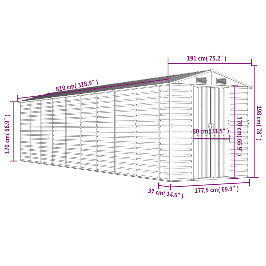 vidaXL Garden Shed Anthracite 191x810x198 cm Galvanised Steel