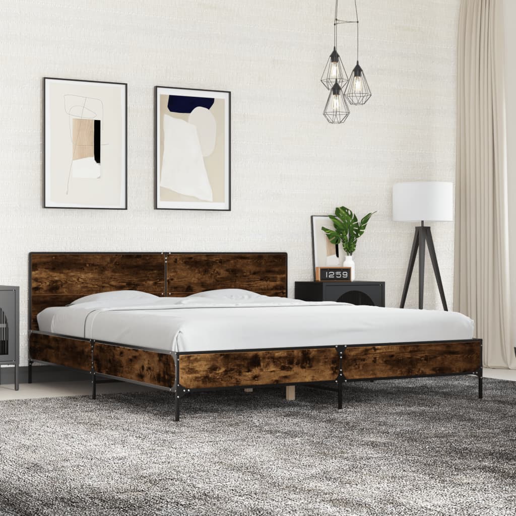 vidaXL Bed Frame without Mattress Smoked Oak 180x200 cm Super King