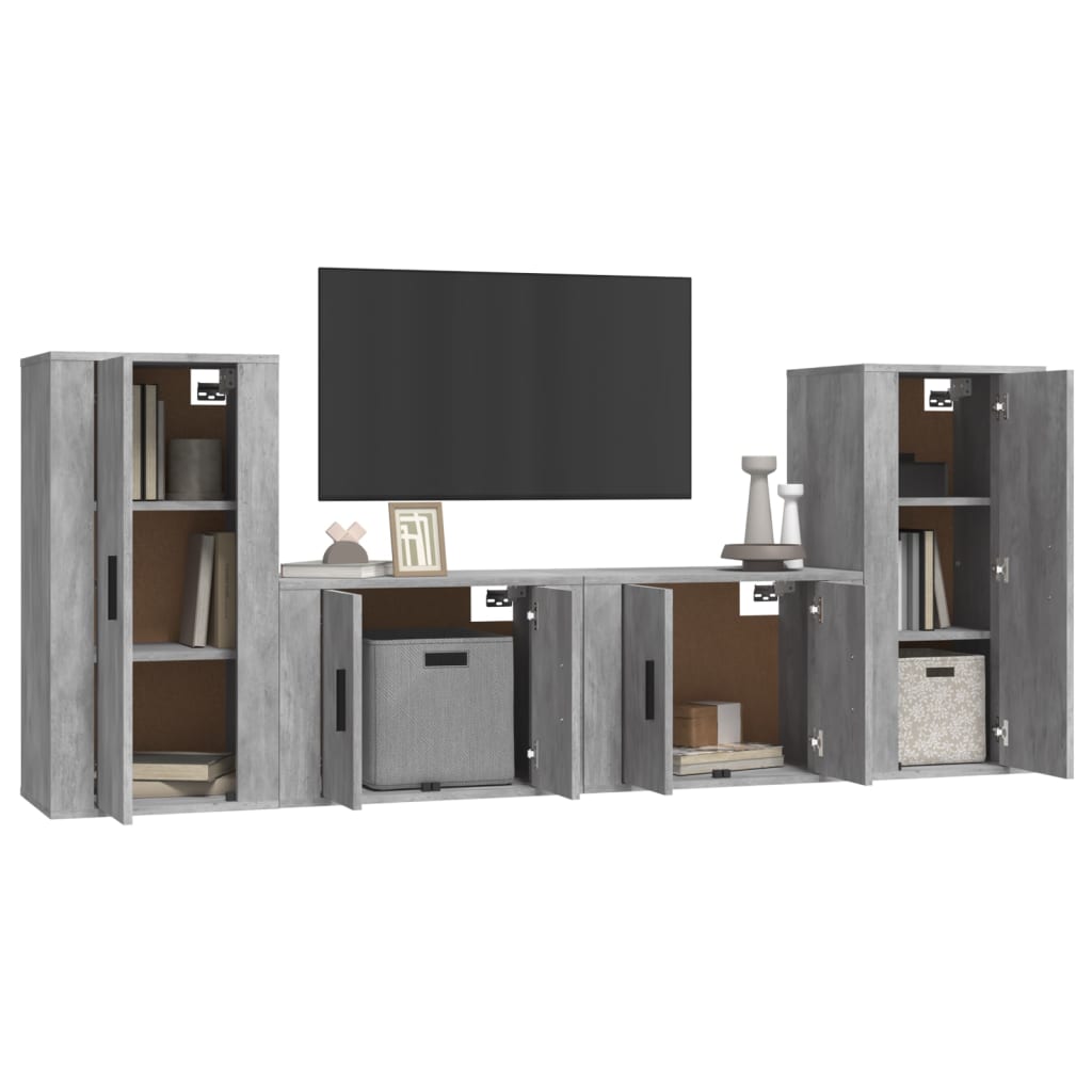 vidaXL 4 Piece TV Cabinet Set Concrete Grey Engineered Wood