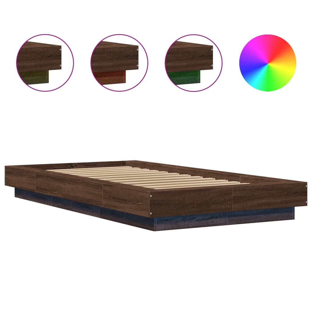 vidaXL Bed Frame with LED Lights without Mattress Brown Oak 90x200 cm