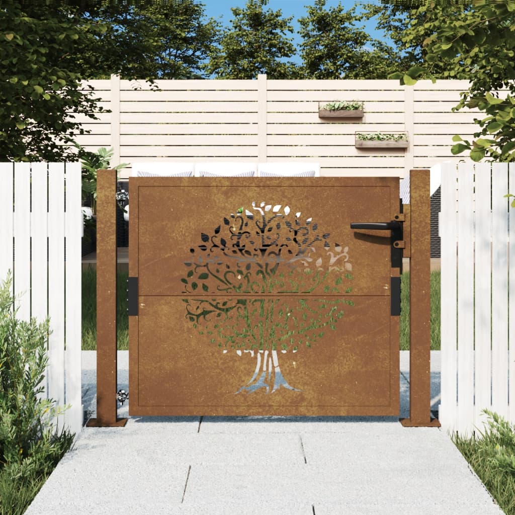 vidaXL Garden Gate 105x105 cm Corten Steel Tree Design