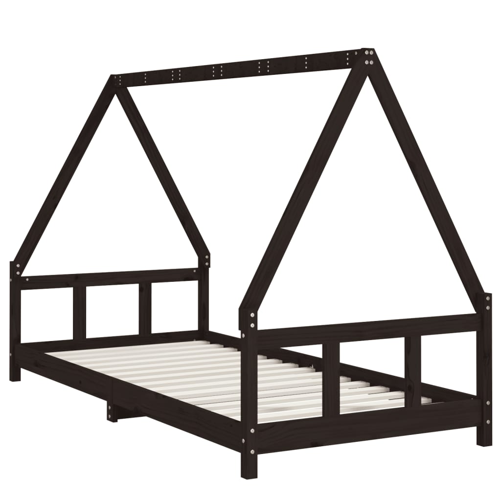 vidaXL Kids Bed Frame Black 90x200 cm Solid Wood Pine