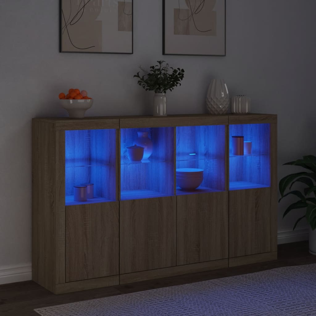 vidaXL Sideboards with LED Lights 3 pcs Sonoma Oak Engineered Wood