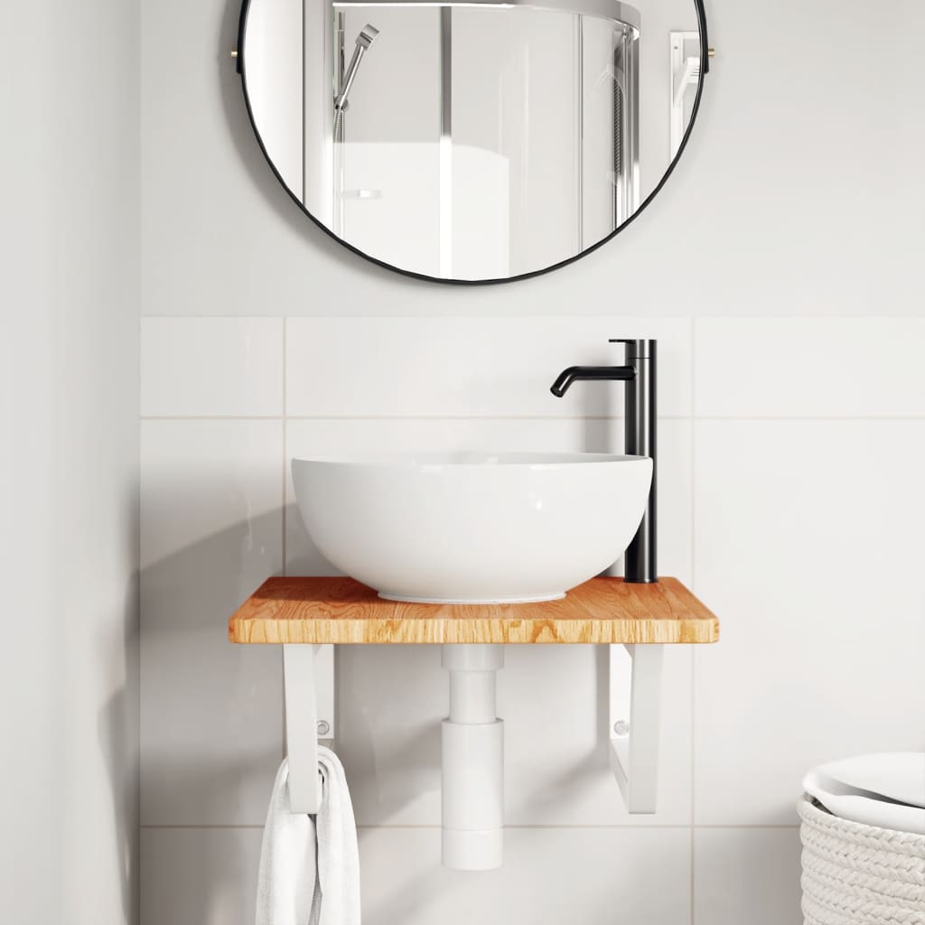 vidaXL Basin Shelf Wall Mounted Steel and Solid Wood Oak