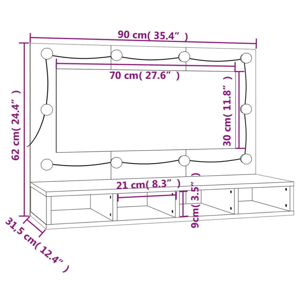 vidaXL Mirror Cabinet with LED Black 90x31.5x62 cm