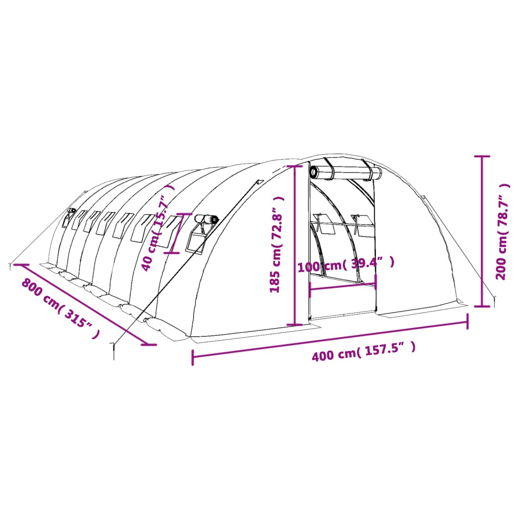 vidaXL Greenhouse with Steel Frame Green 32 m² 8x4x2 m