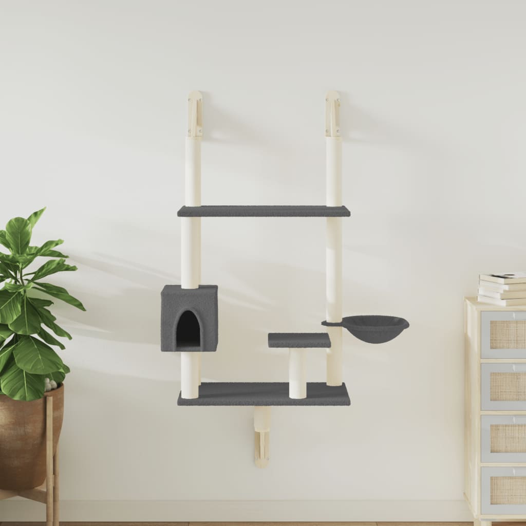 vidaXL Wall-mounted Cat Tree with Scratching Post Dark Grey 153 cm